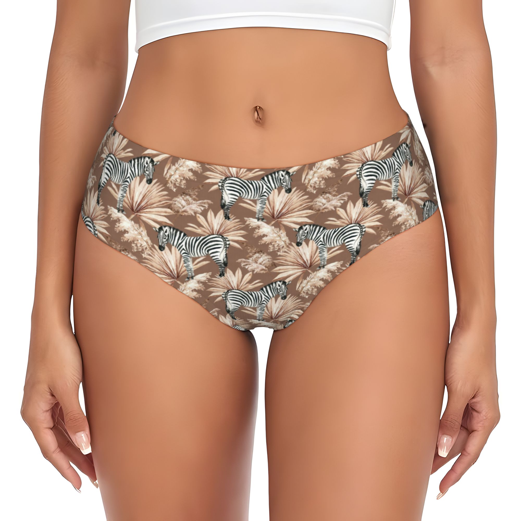 Palm Leaf Dried - Calcinhas Femininas Estampadas Zebra com Folhas